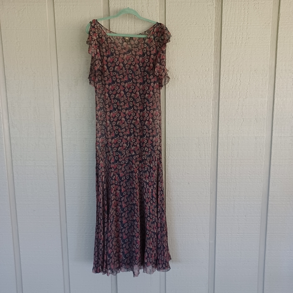 RRL Ralph Lauren Women Silk Floral Maxi Dress SZ 2 Whimsigoth Feminine With Slip